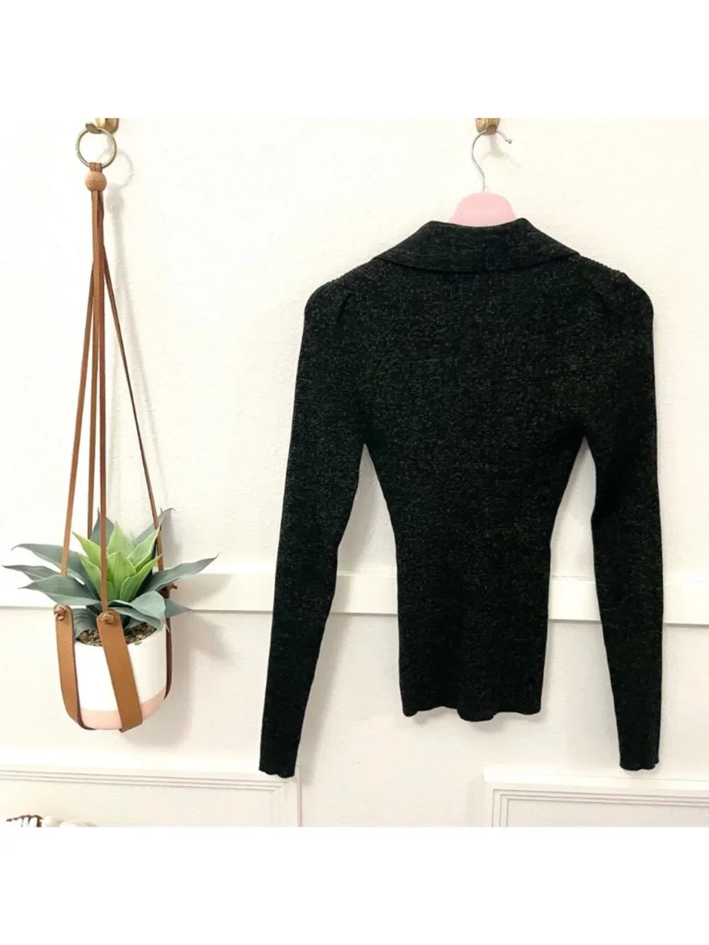Essentiel Antwerp Khaki and Black Melange Ribbed Knit Sweater S Dark Academia
